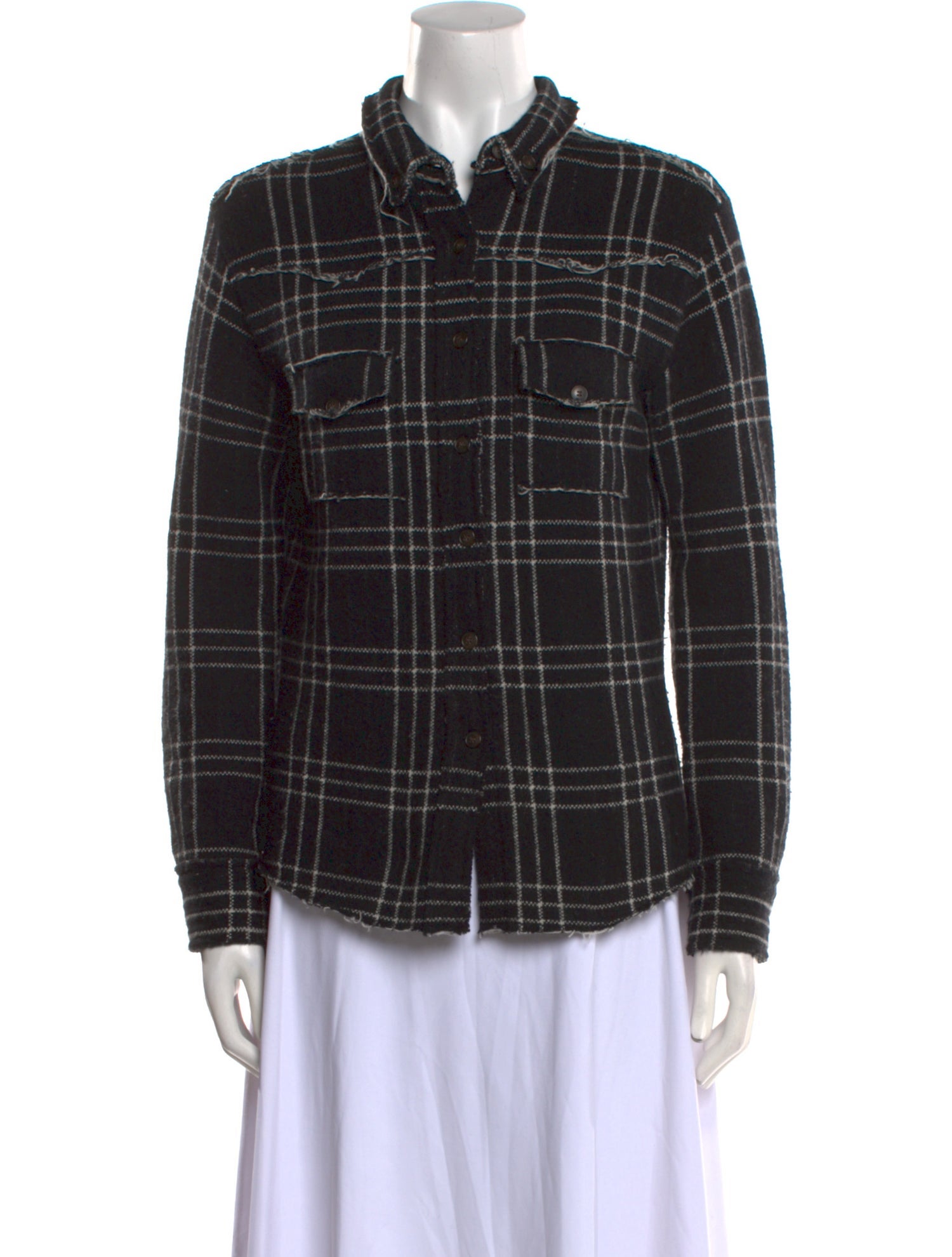 I Pezzi Dipinti Cashmere Plaid Print Button-Up Top