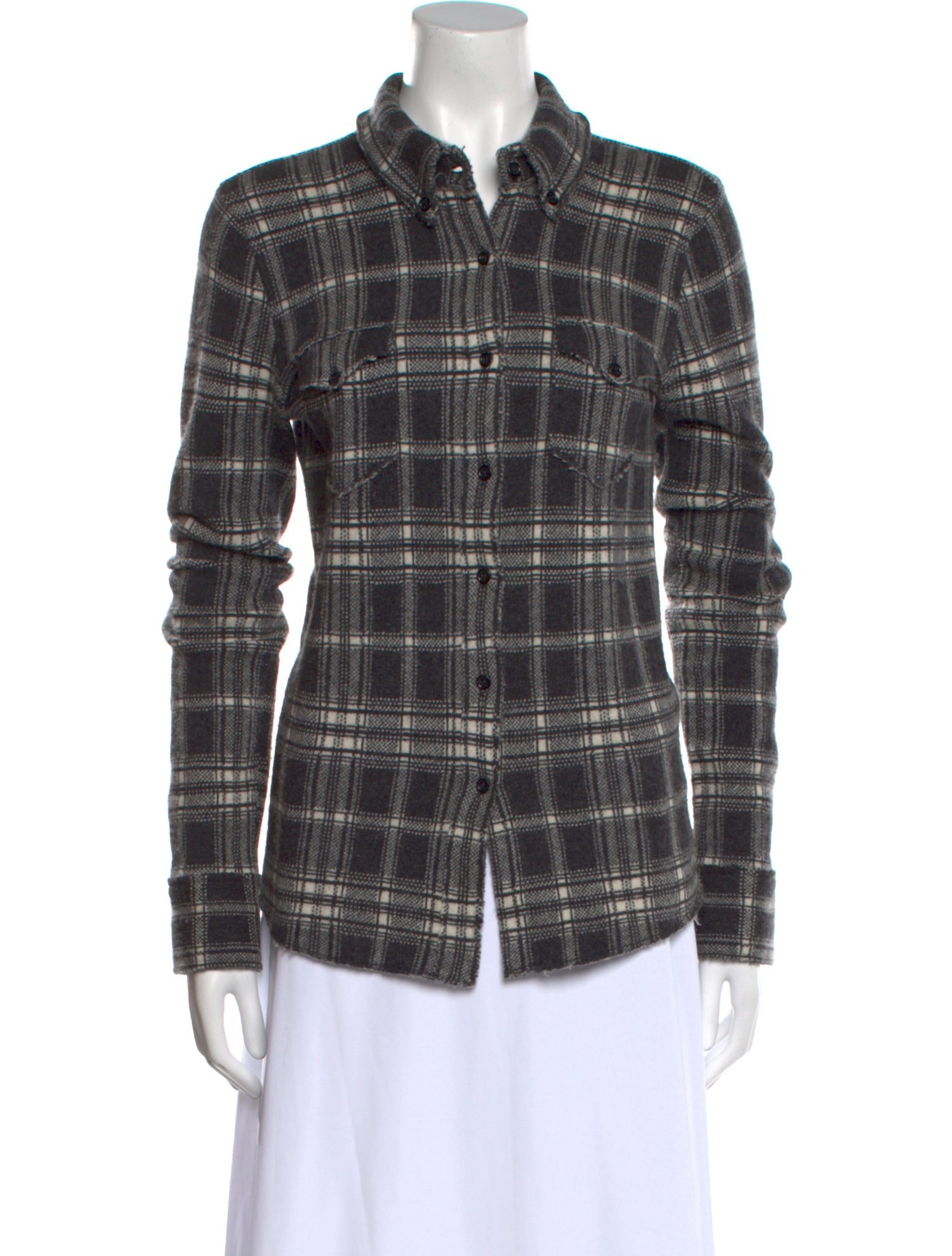 I Pezzi Dipinti Cashmere Plaid Print Button-Up Top