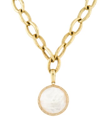 Ippolita 18K Mother Of Pearl & Diamond Enhancer Pendant w/ 18K Hammered Bastille Chain