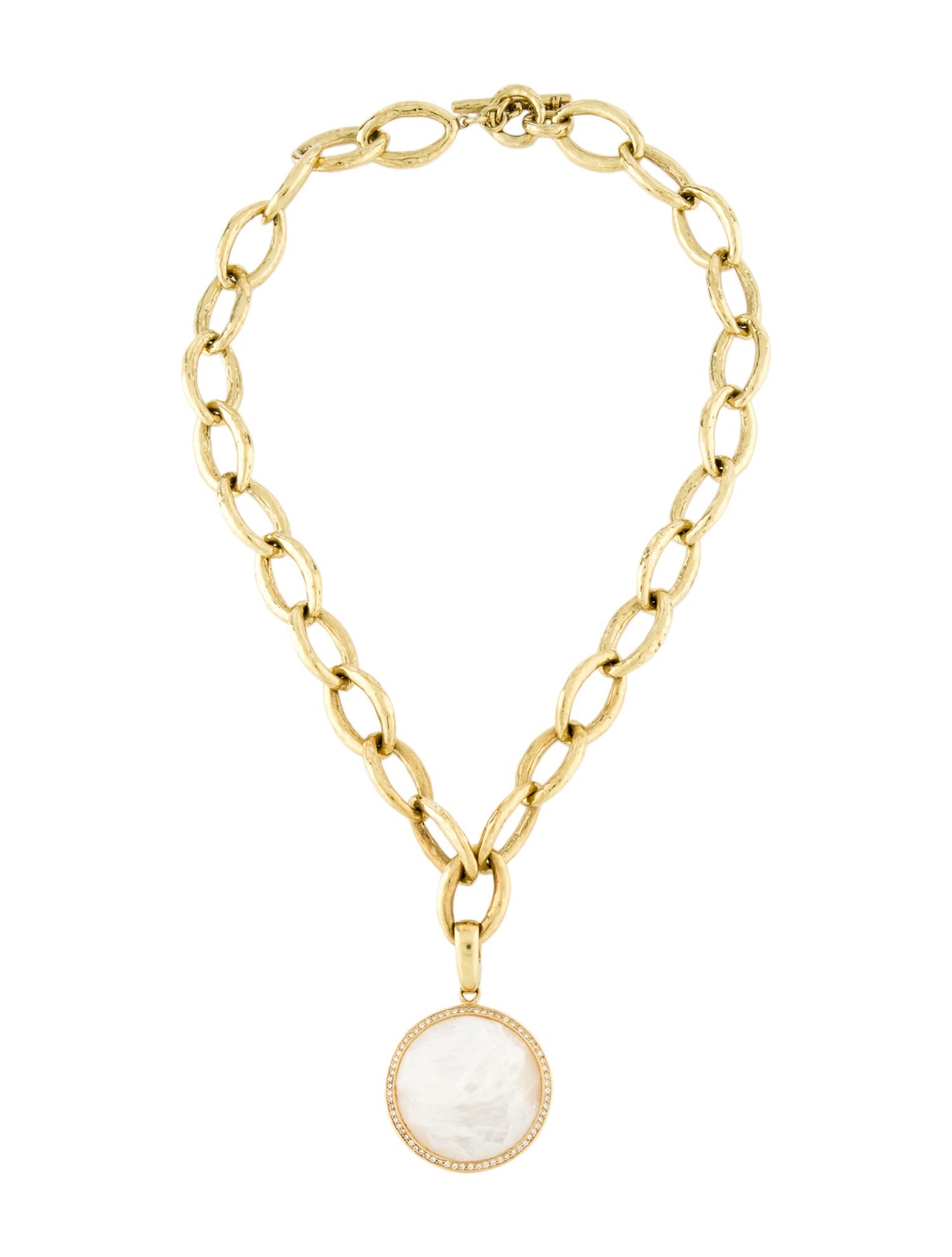 Ippolita 18K Mother Of Pearl & Diamond Enhancer Pendant w/ 18K Hammered Bastille Chain