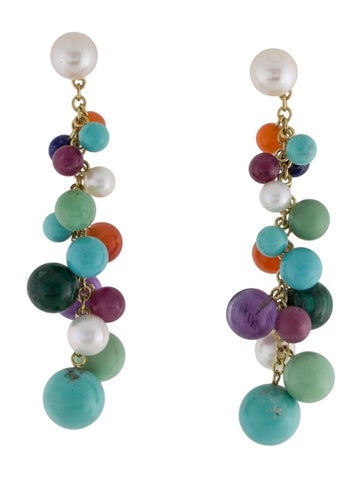 Ippolita Drop 18K Pearl & Multistone Cluster Earrings 6.0-9.5mm