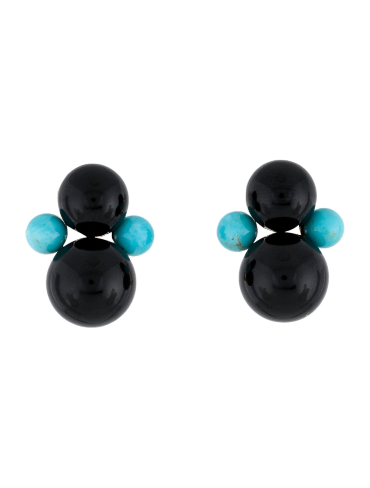 Ippolita 18K Onyx & Turquoise Nova Four-Bead Snowman Earclip Earrings