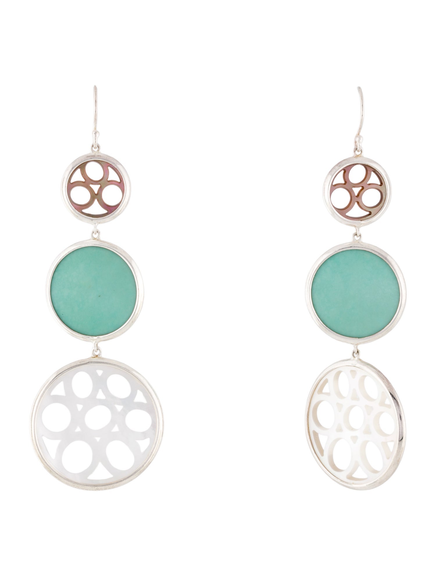 Ippolita 18K Mother of Pearl & Composite Turquoise Cut Out Triple Drop Earrings