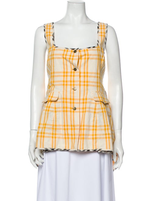 Rosie Assoulin Plaid Print Square Neckline Button-