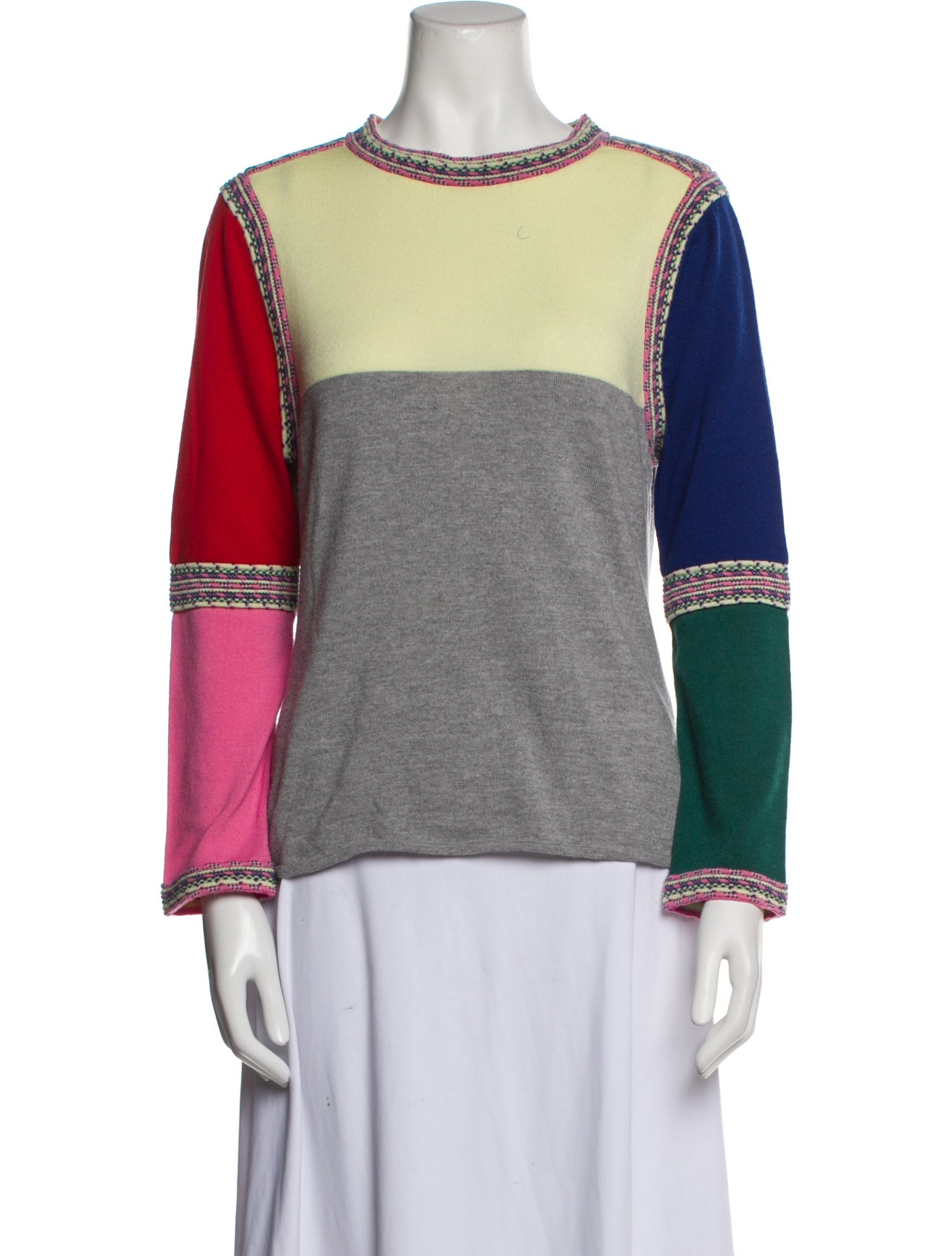 Rosie Assoulin Wool Colorblock Pattern Sweater
