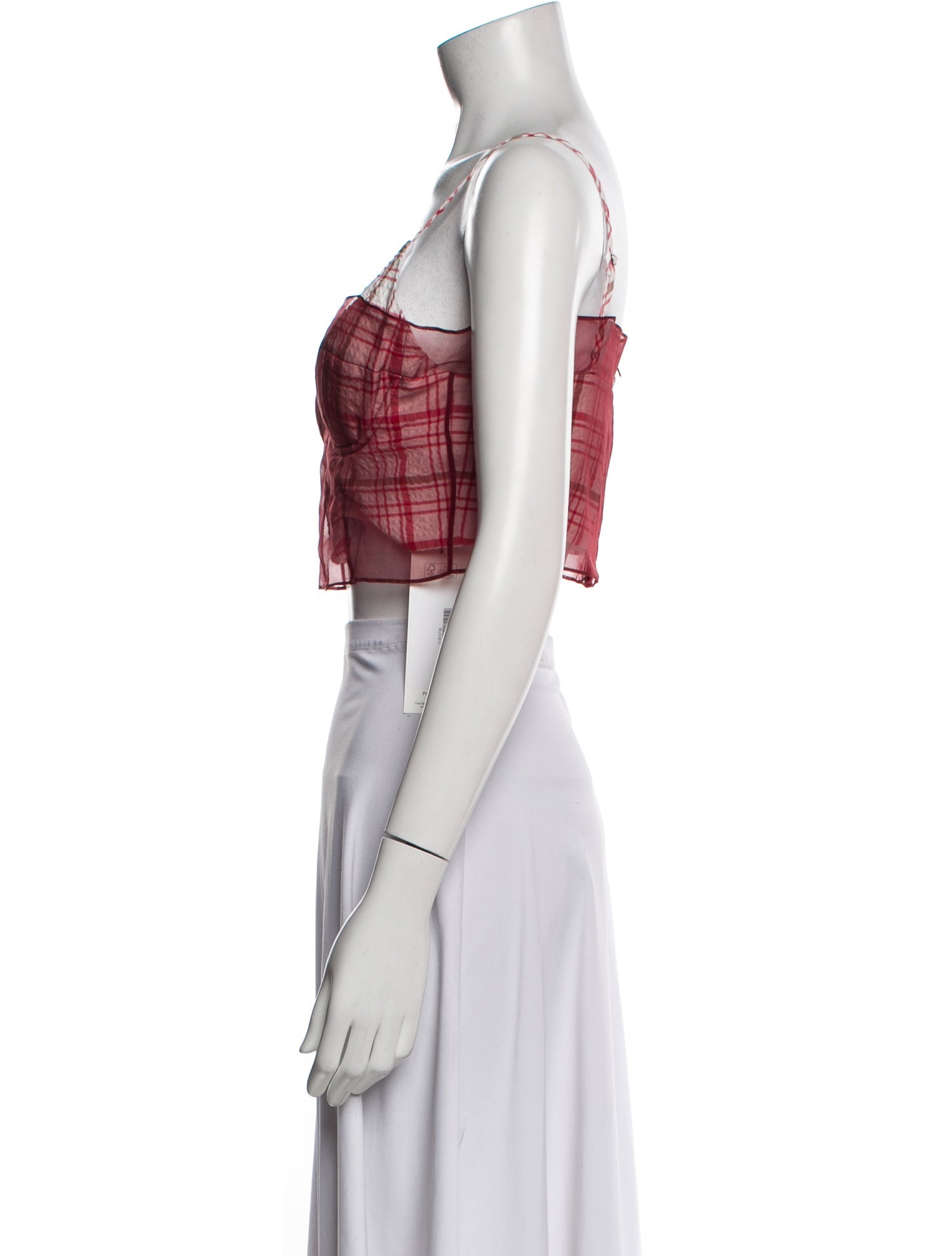 Rosie Assoulin Plaid Print Square Neckline Crop Top