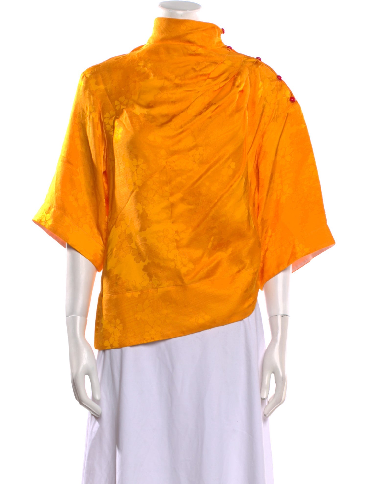 Rosie Assoulin Mock Neck Three-Quarter Sleeve Blouse