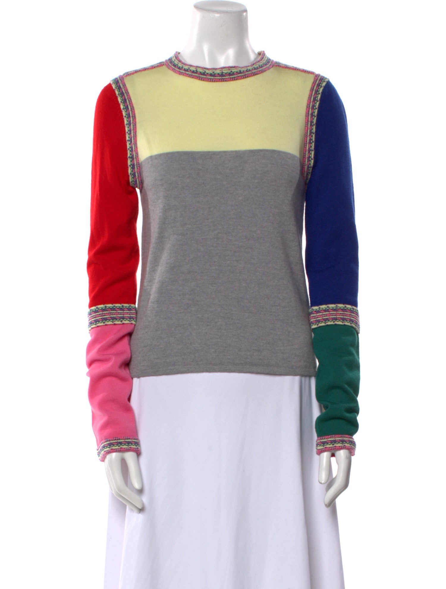Rosie Assoulin Wool Colorblock Pattern Sweater