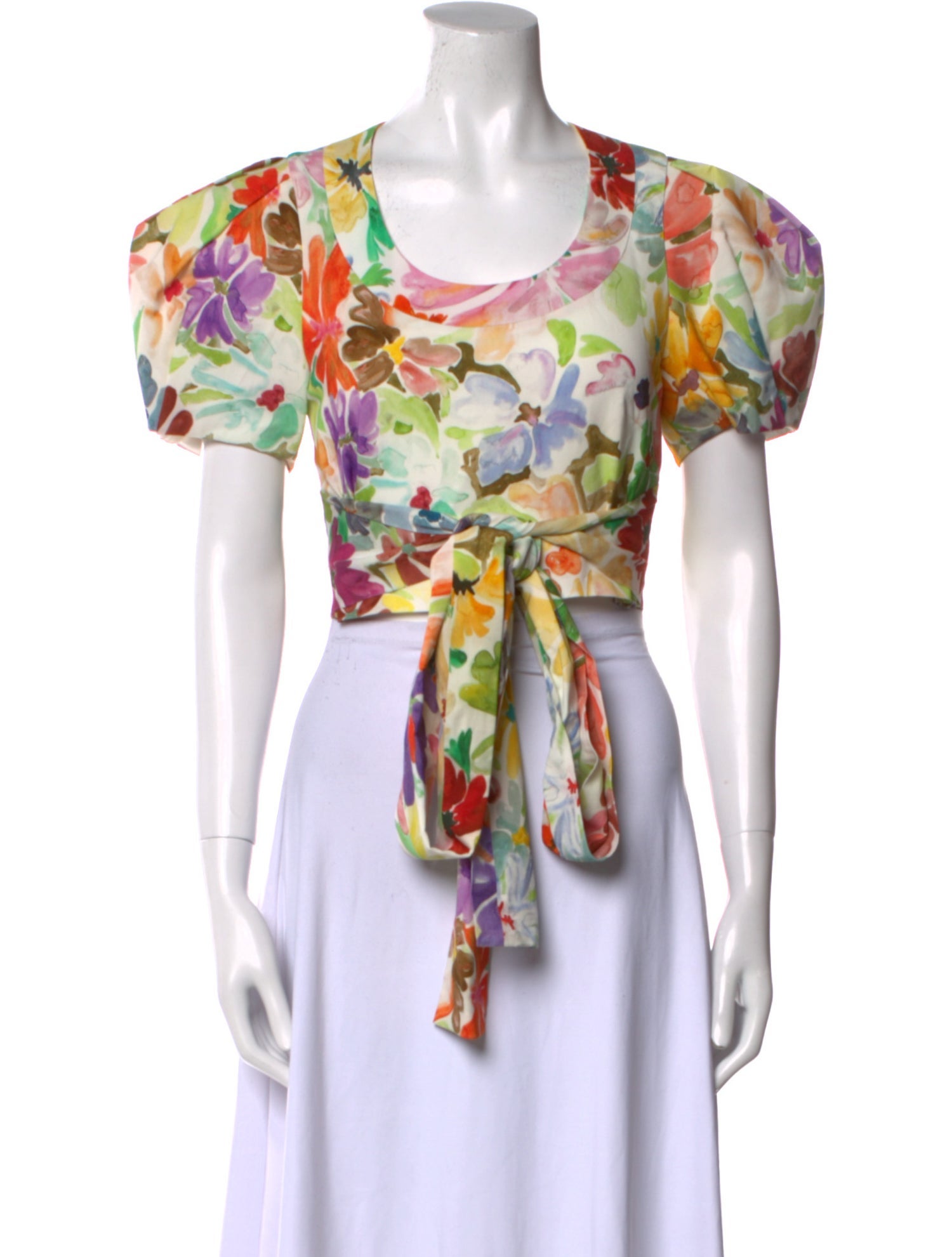 Rosie Assoulin Floral Print Scoop Neck Crop Top