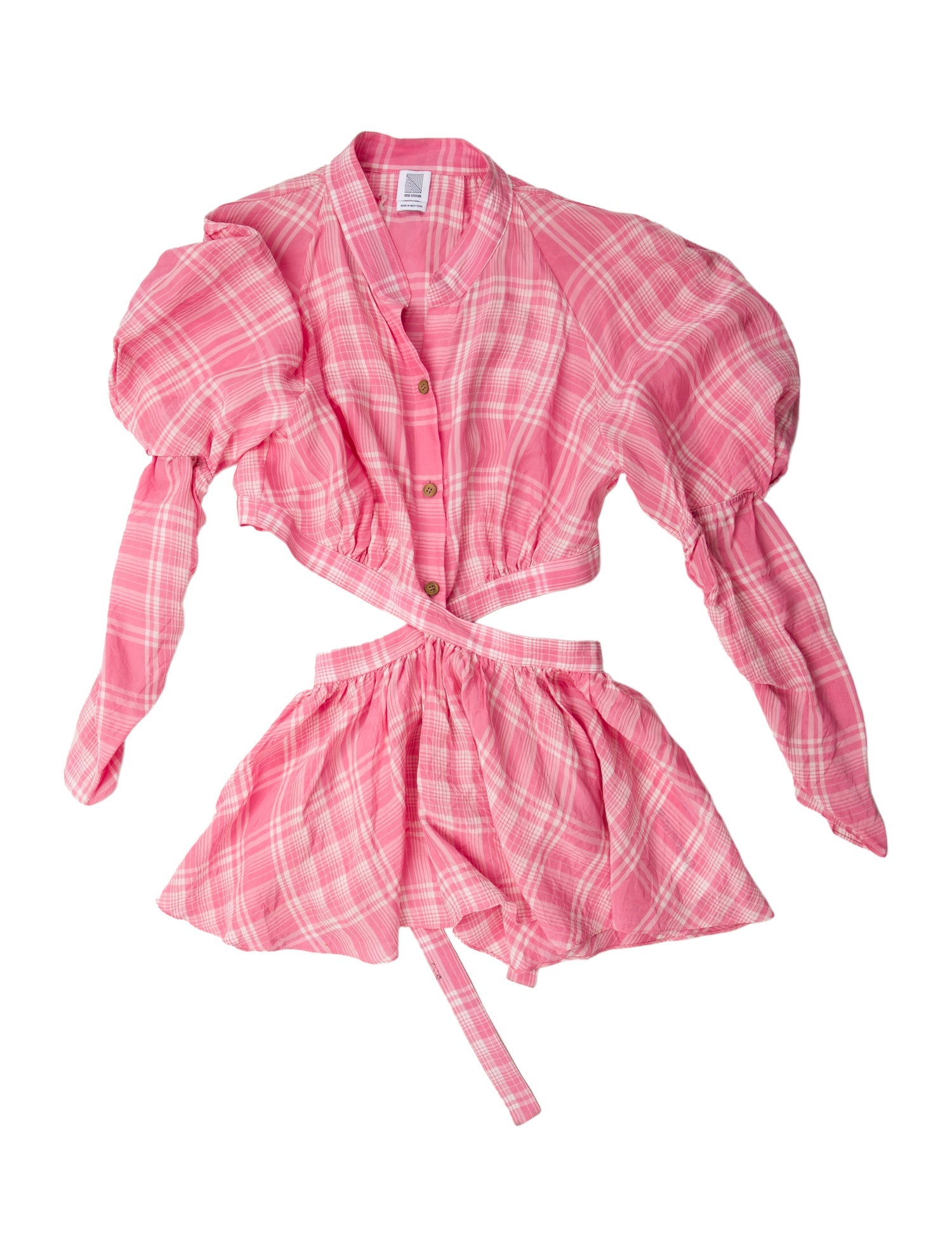 Rosie Assoulin Plaid Print Long Sleeve Crop Top