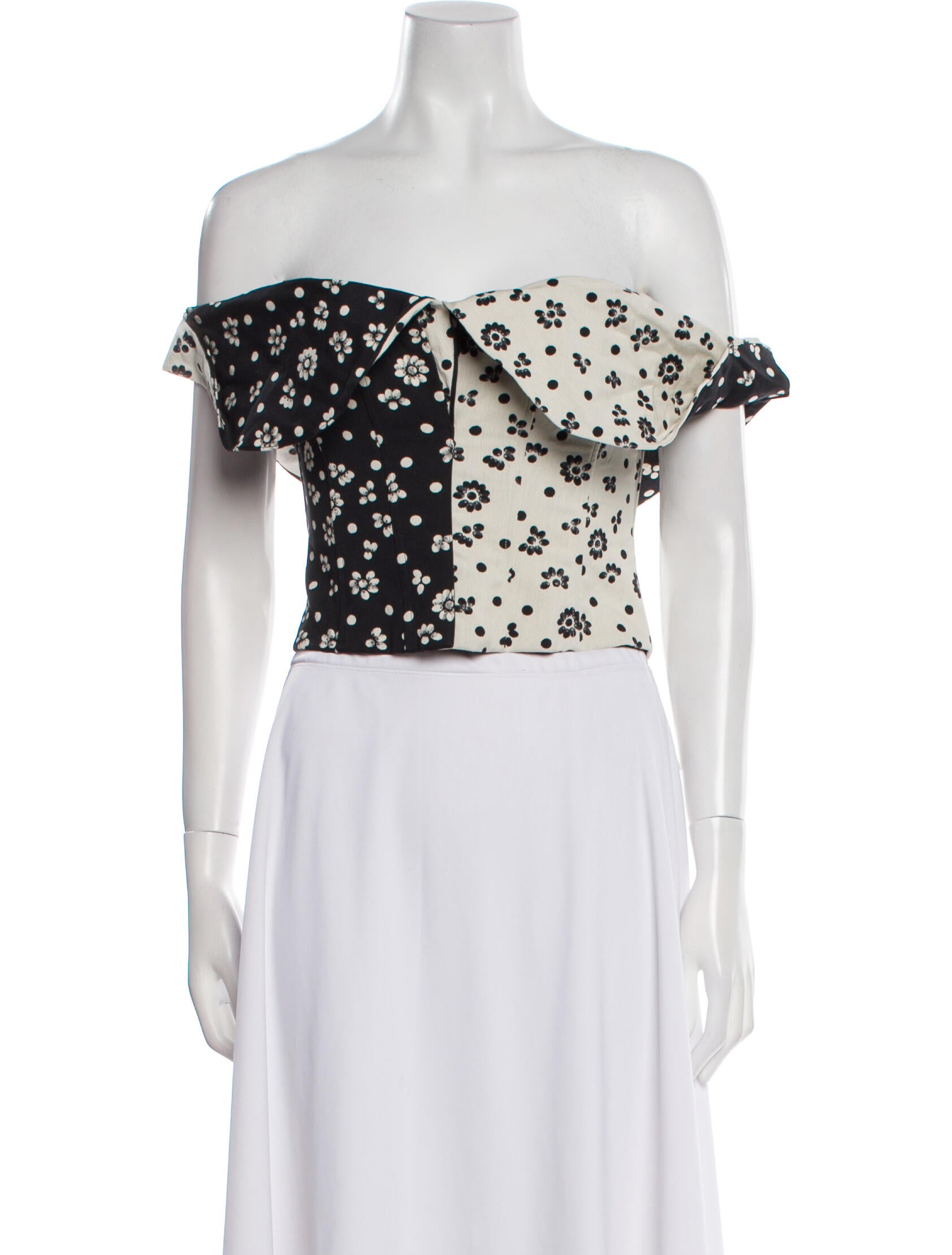 Rosie Assoulin Floral Print Off-The-Shoulder Crop Top