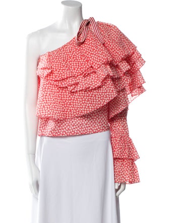 Rosie Assoulin Floral Print One-Shoulder Crop Top