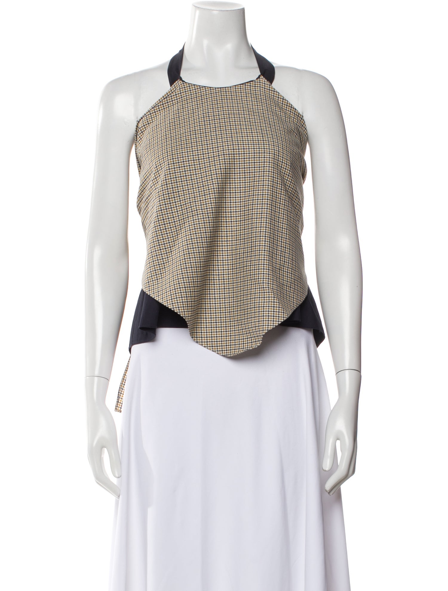 Rosie Assoulin Plaid Print Square Neckline Crop Top