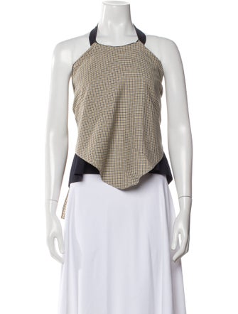 Rosie Assoulin Plaid Print Square Neckline Crop Top