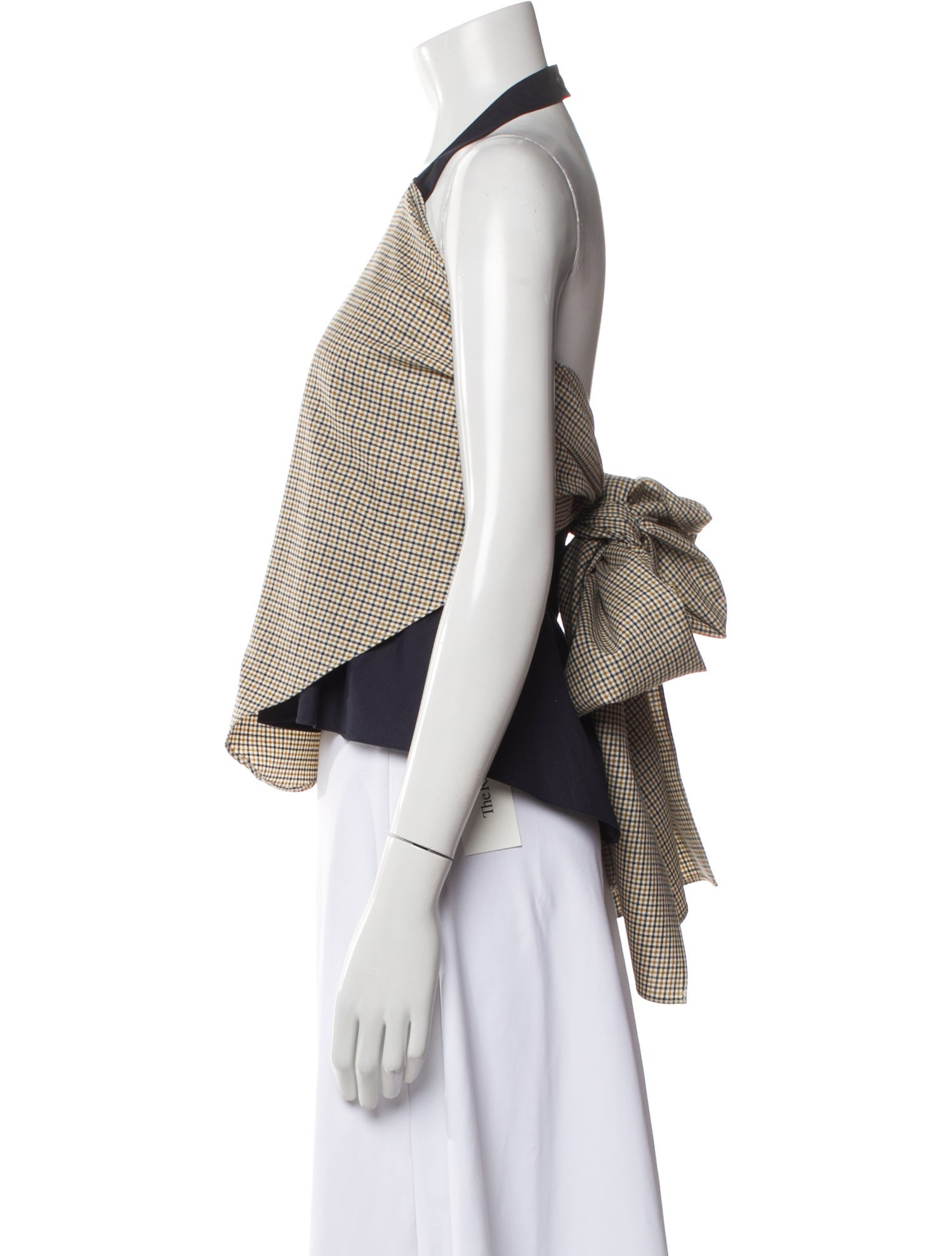 Rosie Assoulin Plaid Print Square Neckline Crop Top