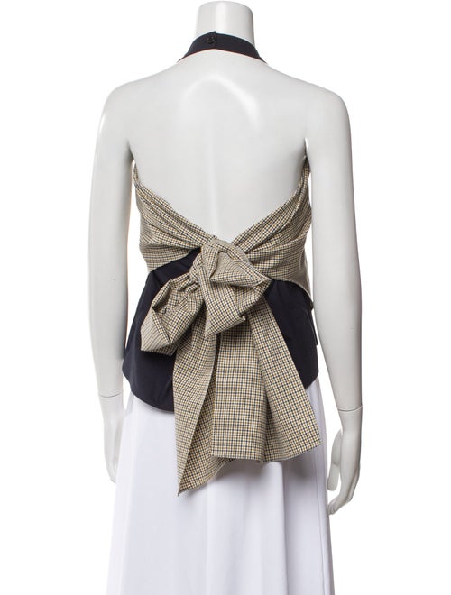 Rosie Assoulin Plaid Print Square Neckline Crop Top