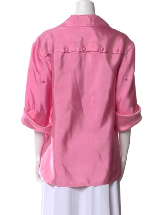 Rosie Assoulin Silk Three-Quarter Sleeve Button-Up Top