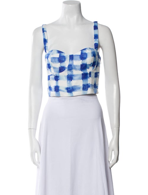 Rosie Assoulin Linen Plaid Print Crop Top