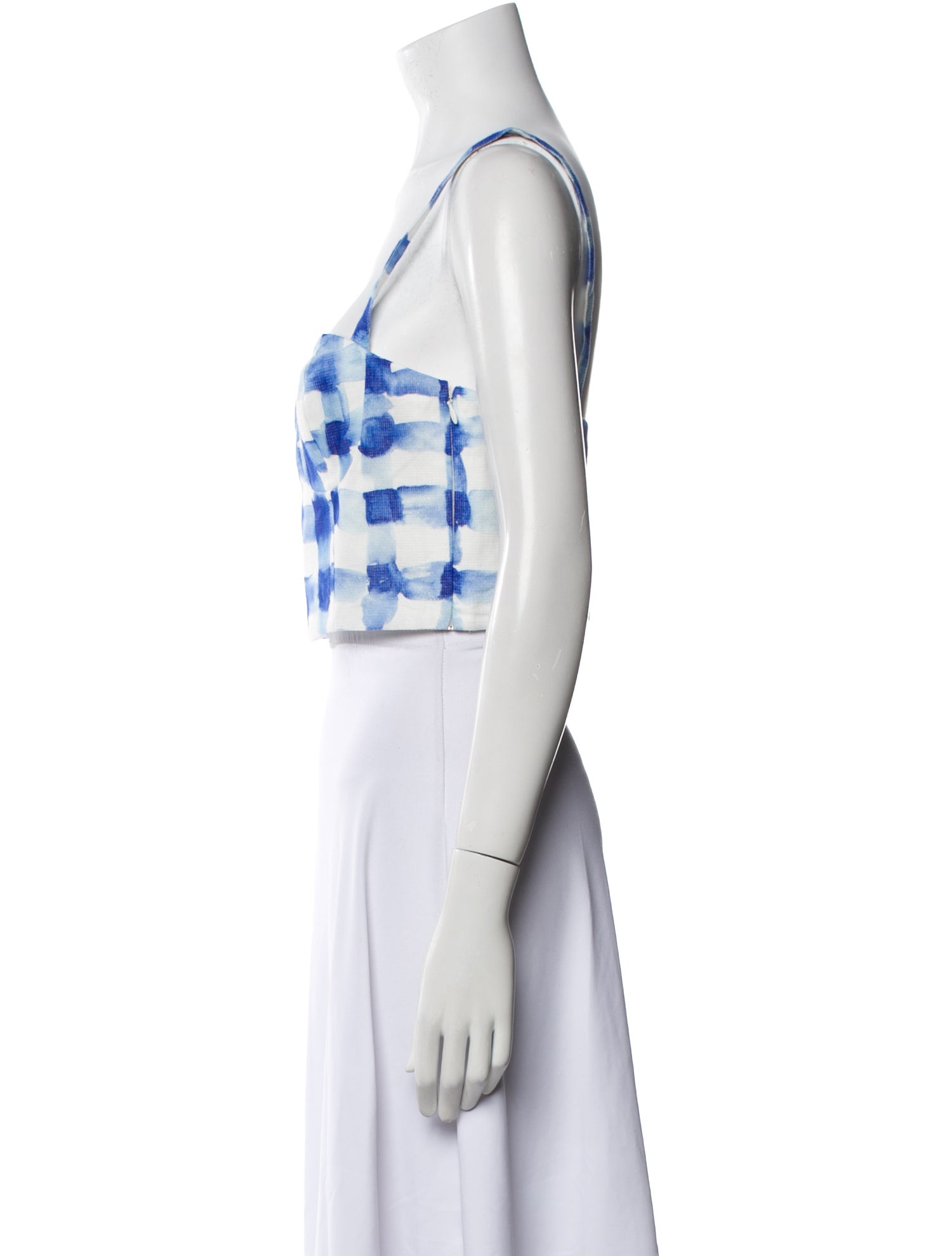 Rosie Assoulin Linen Plaid Print Crop Top