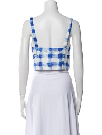Rosie Assoulin Linen Plaid Print Crop Top