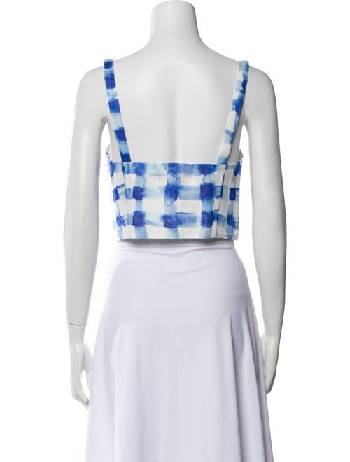 Rosie Assoulin Linen Plaid Print Crop Top