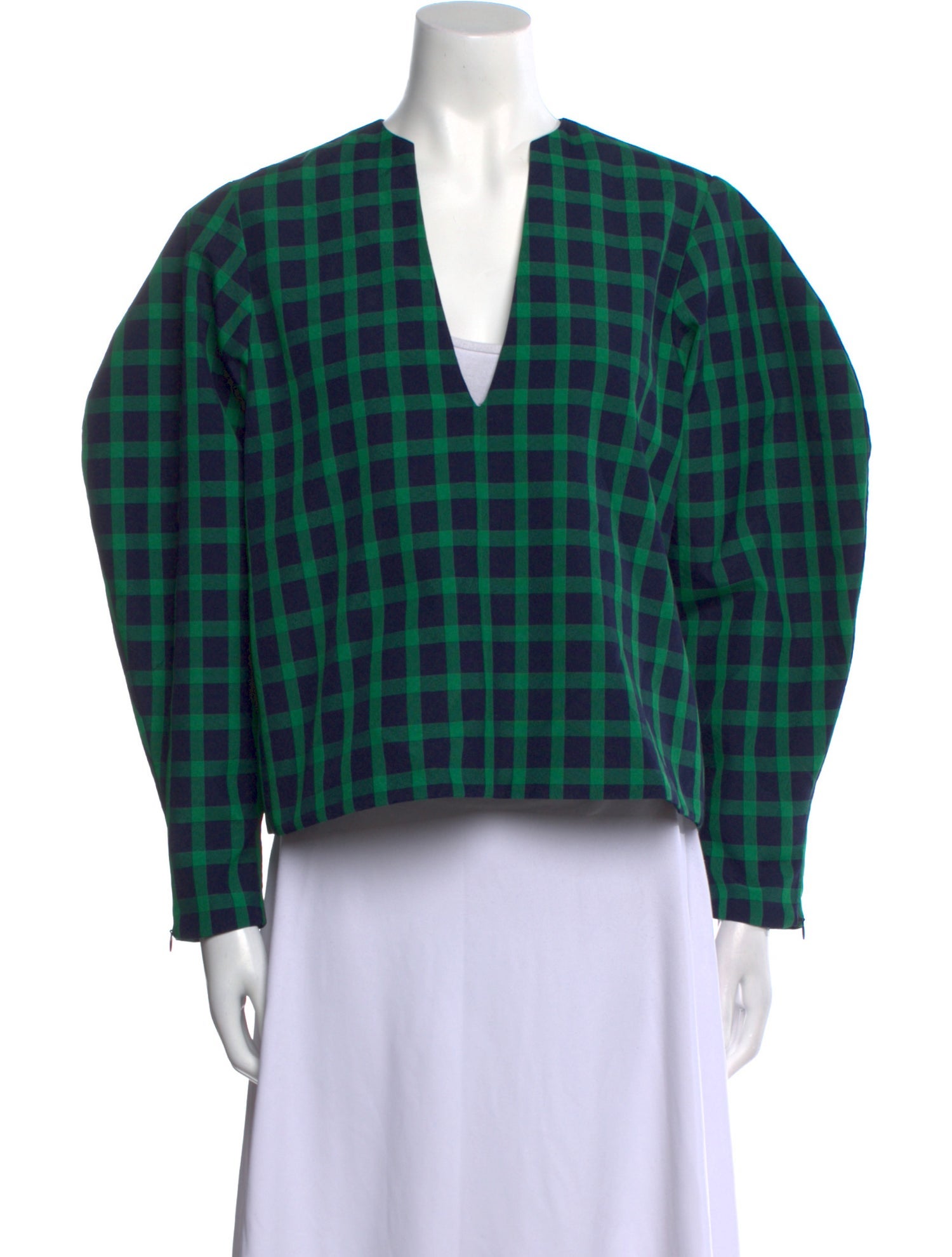 Rosie Assoulin Plaid Print V-Neck Crop Top w/ Tags