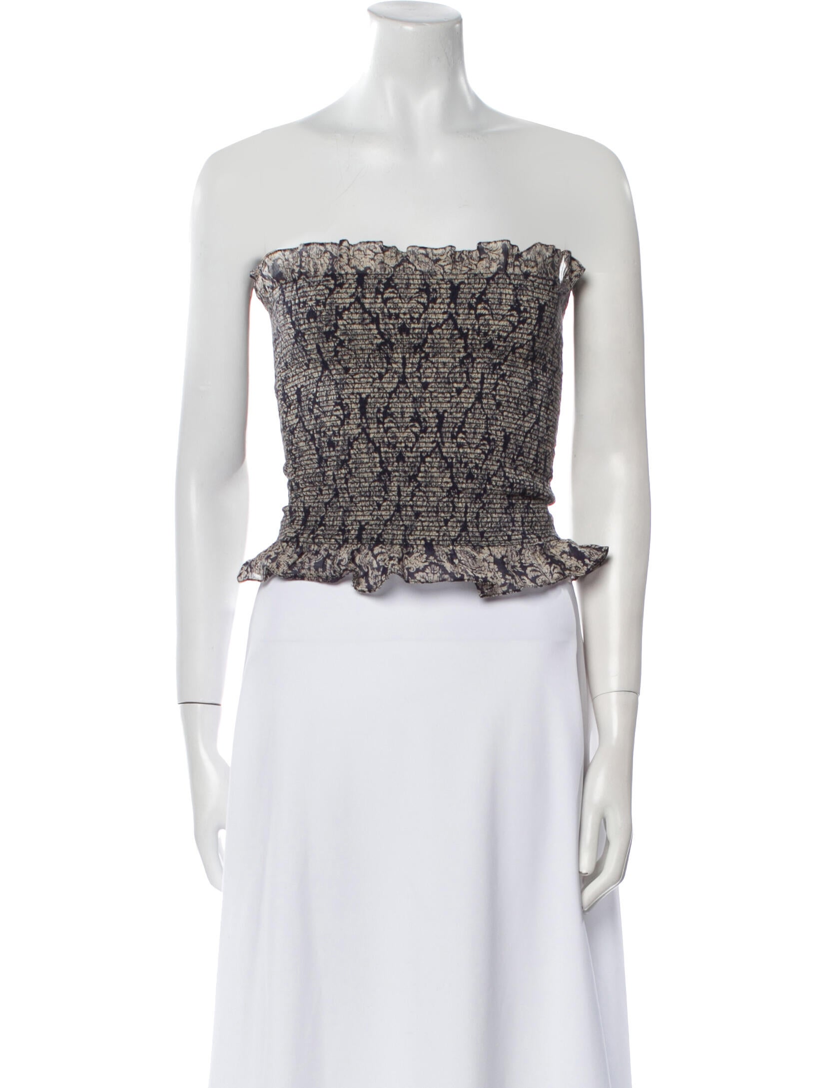 Rosie Assoulin Printed Strapless Crop Top