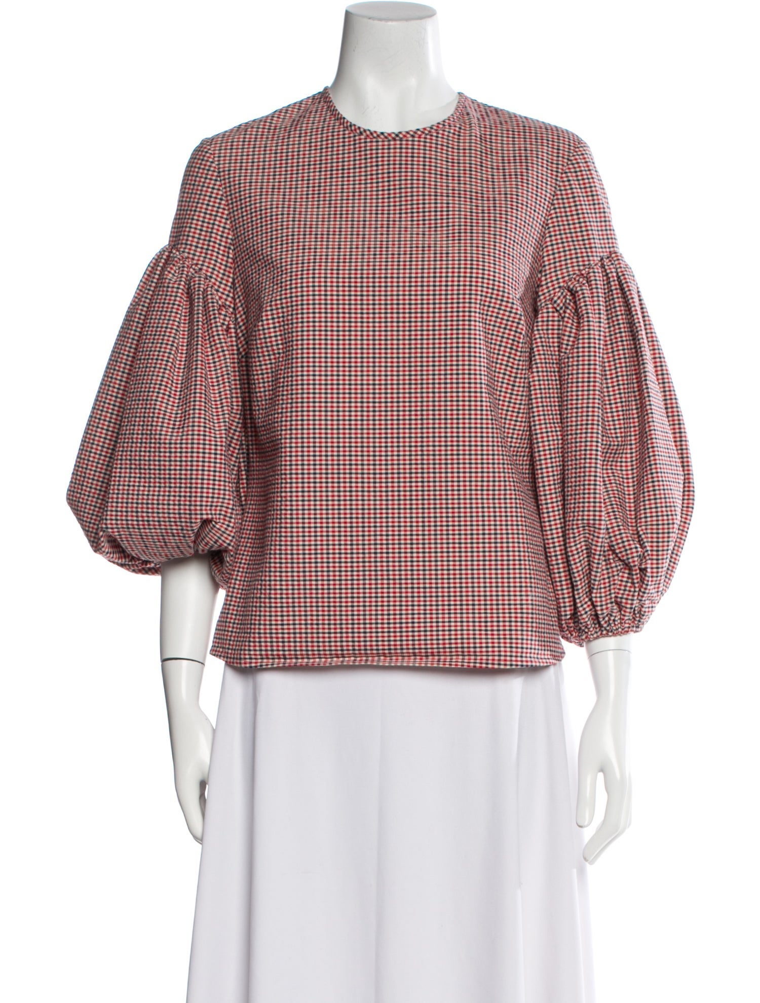 Rosie Assoulin Plaid Print Crew Neck Blouse