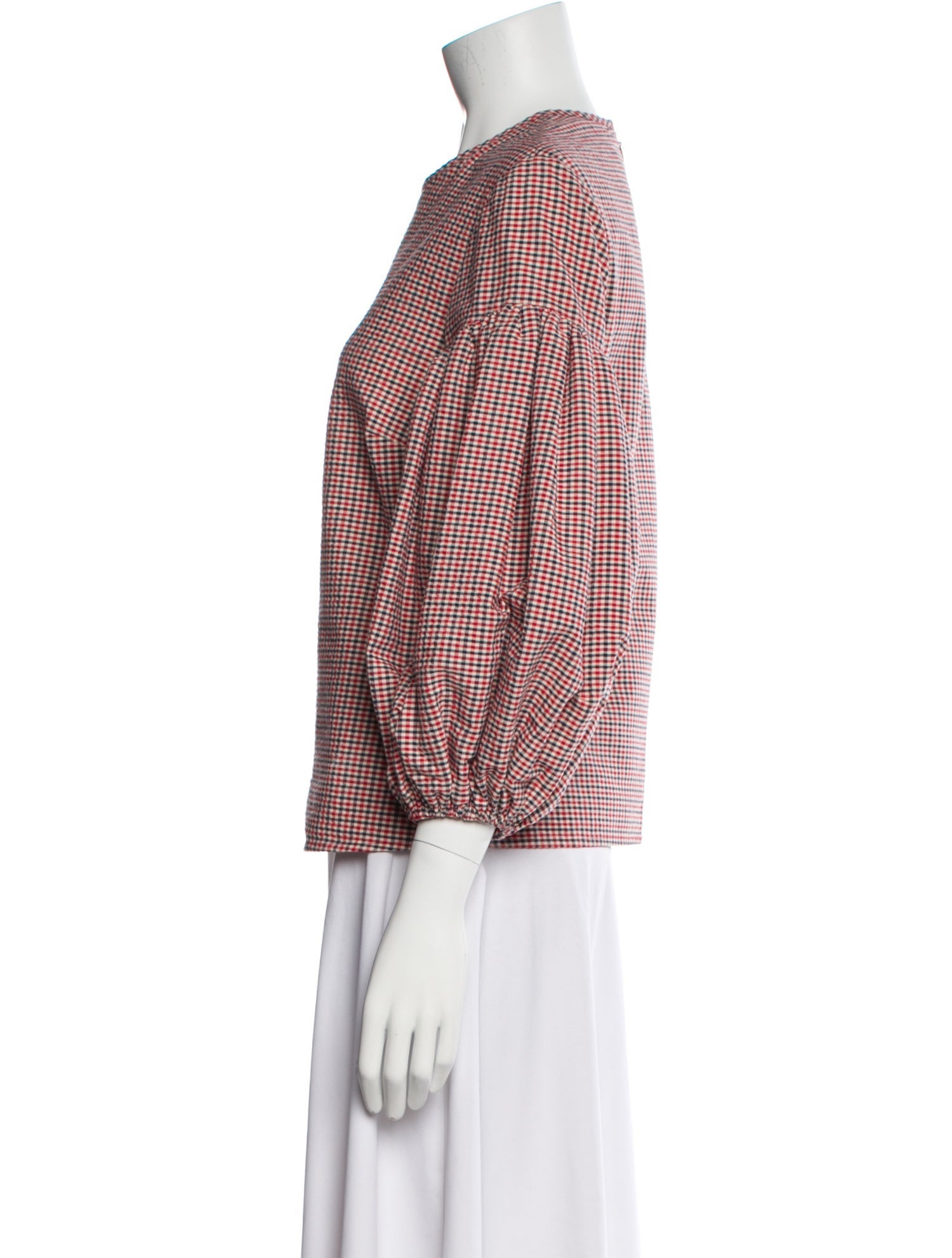 Rosie Assoulin Plaid Print Crew Neck Blouse