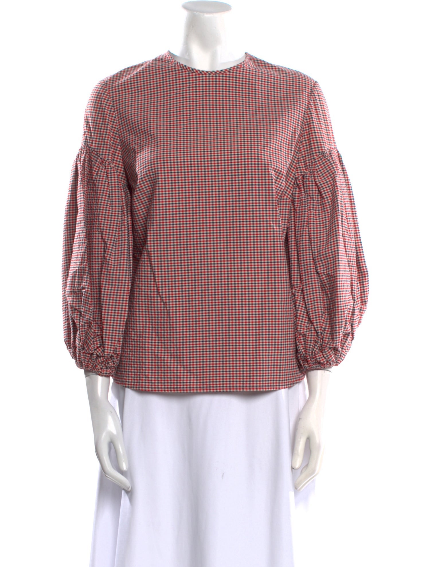 Rosie Assoulin Plaid Print Bateau Neckline Blouse