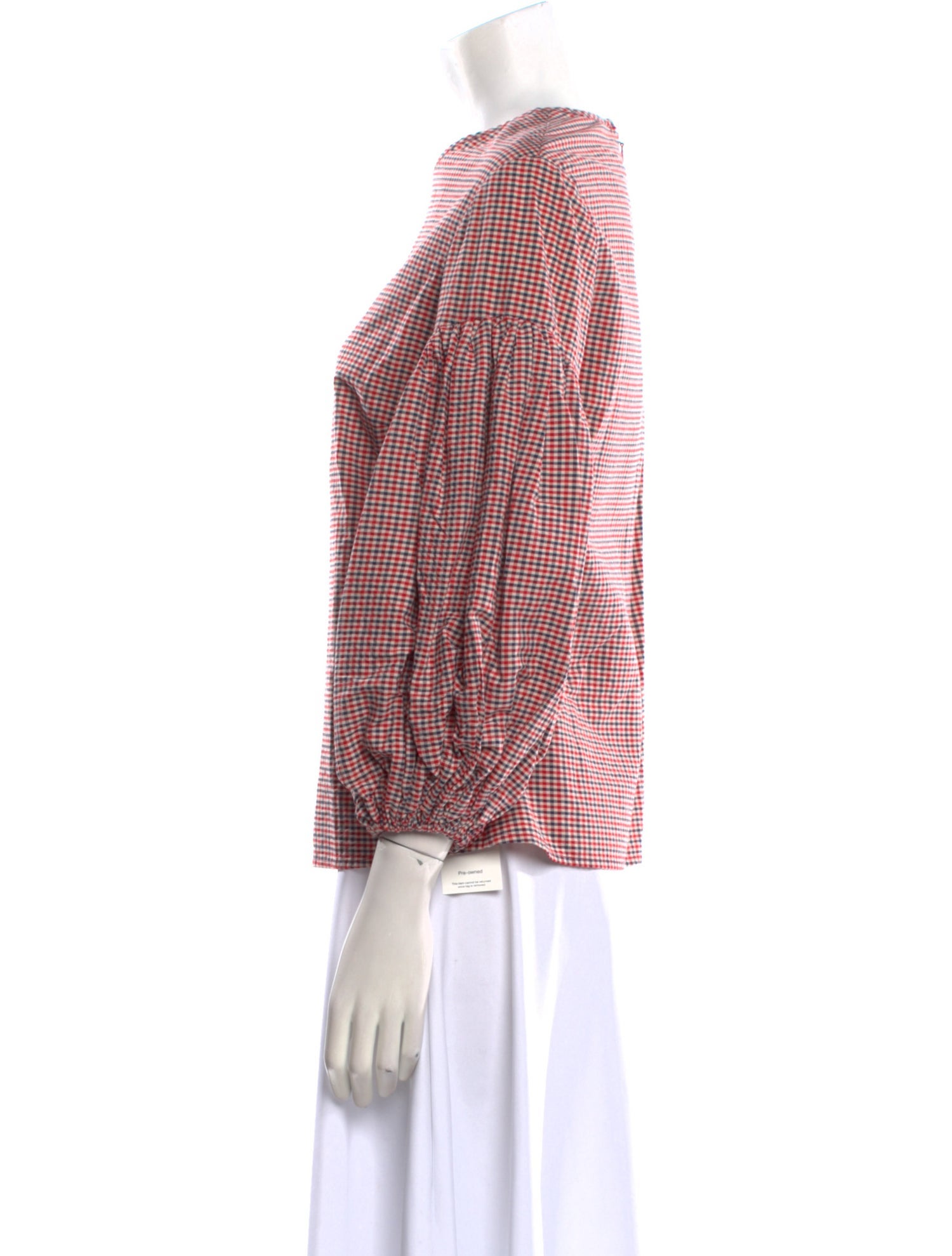Rosie Assoulin Plaid Print Bateau Neckline Blouse