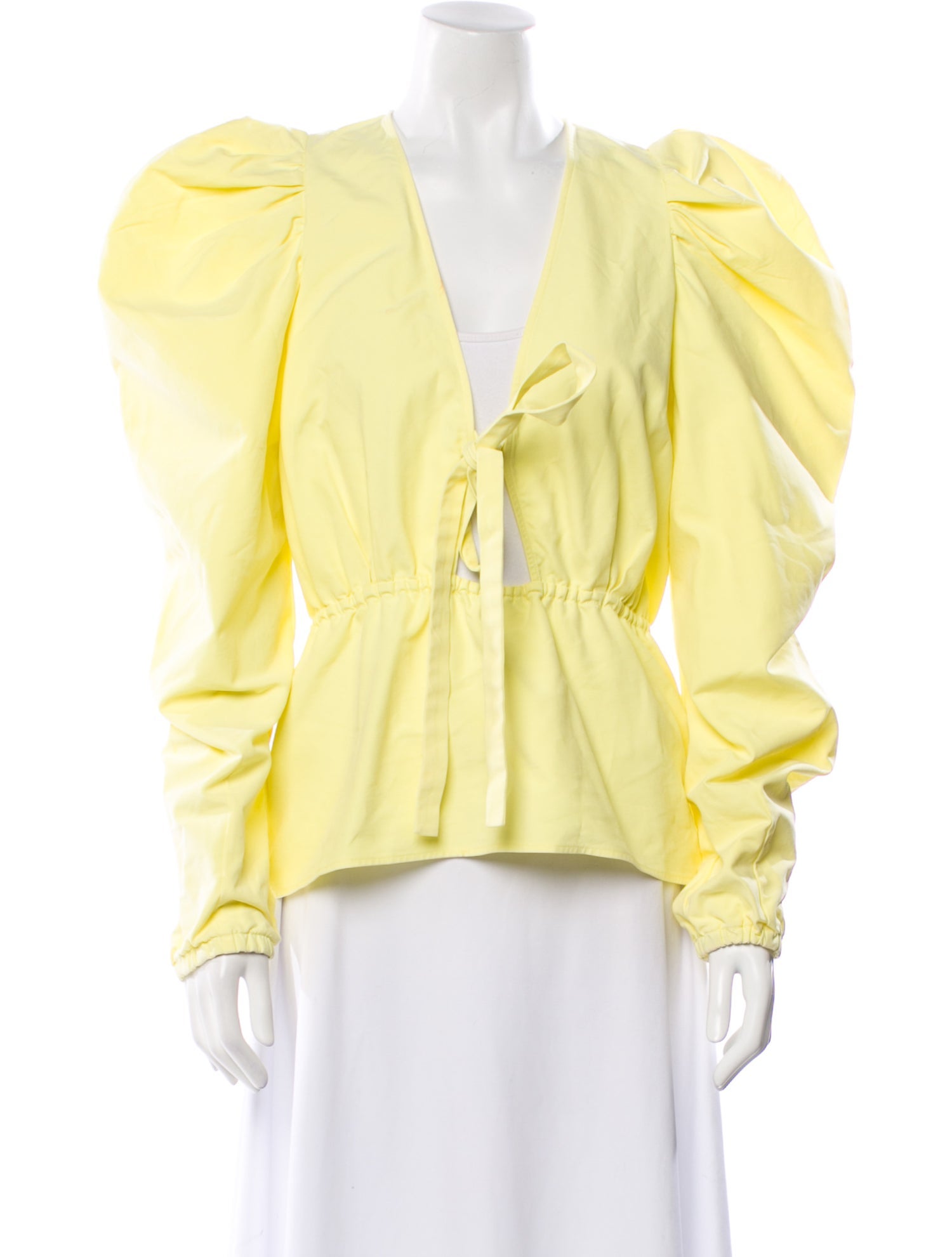 Rosie Assoulin Plunge Neckline Long Sleeve Blouse