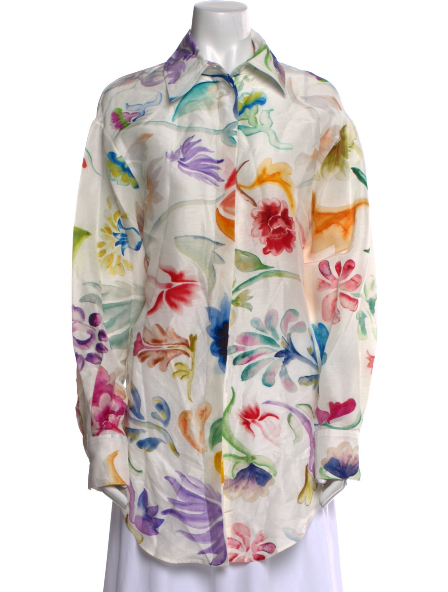 Rosie Assoulin Linen Floral Print Button-Up Top