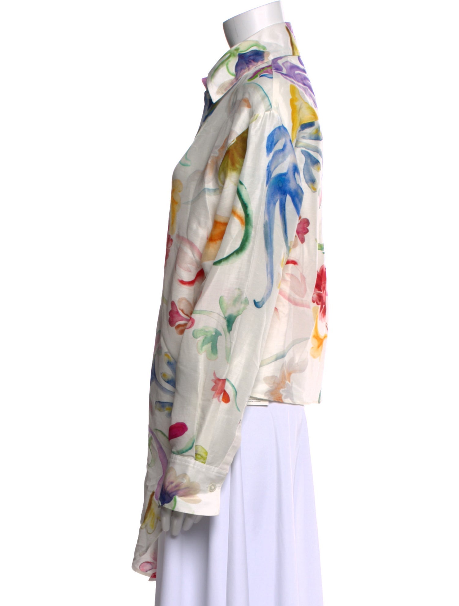 Rosie Assoulin Linen Floral Print Button-Up Top