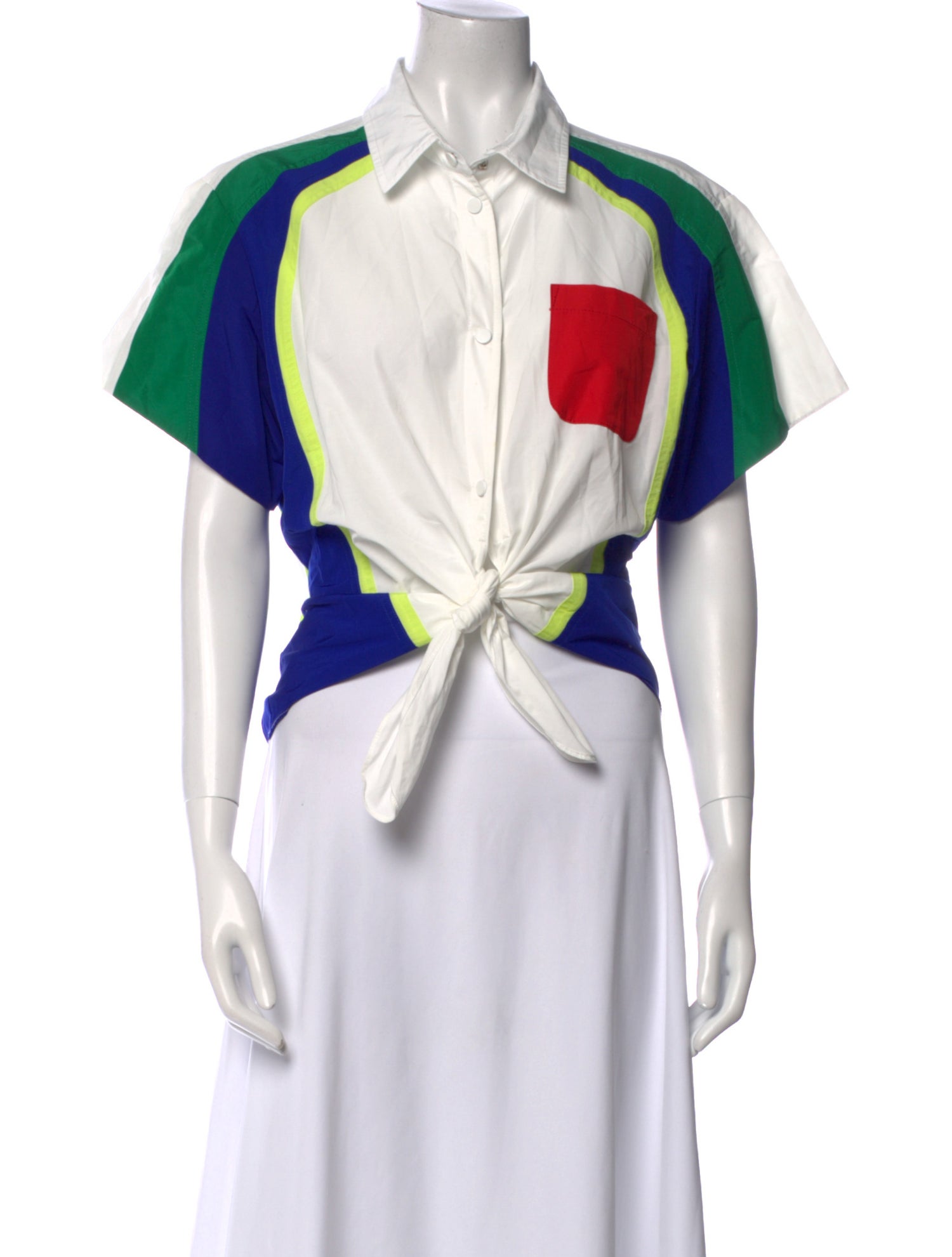 Rosie Assoulin Colorblock Pattern Short Sleeve Crop Top