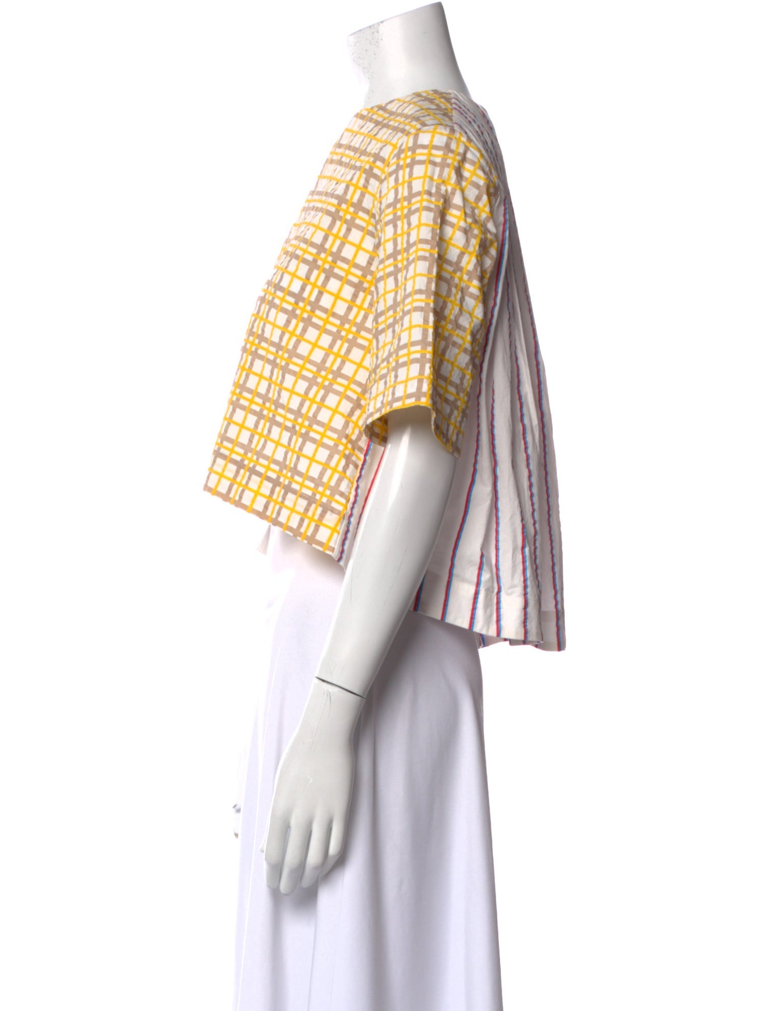 Rosie Assoulin Plaid Print Crew Neck Crop Top w/ Tags