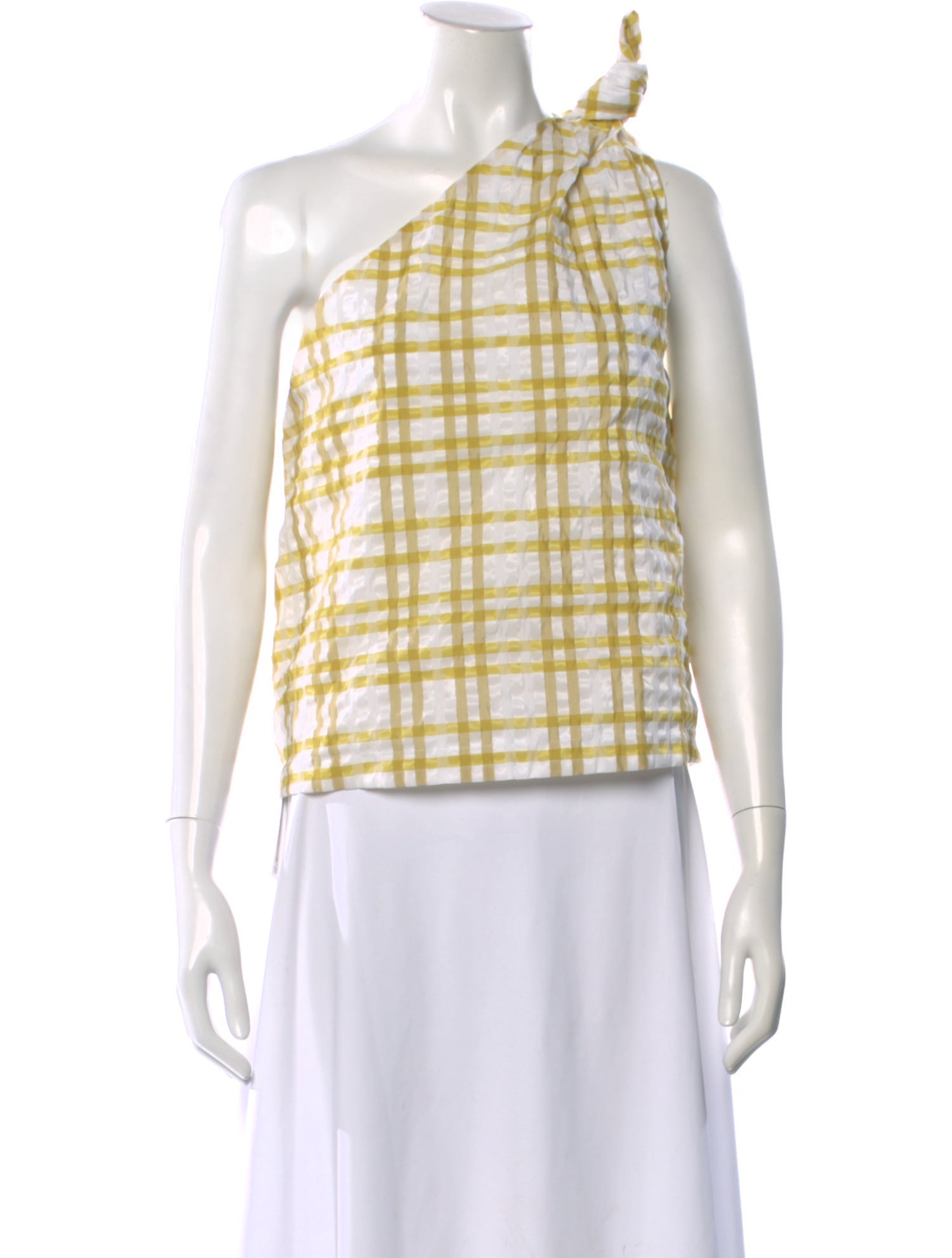 Rosie Assoulin Plaid Print One-Shoulder Top