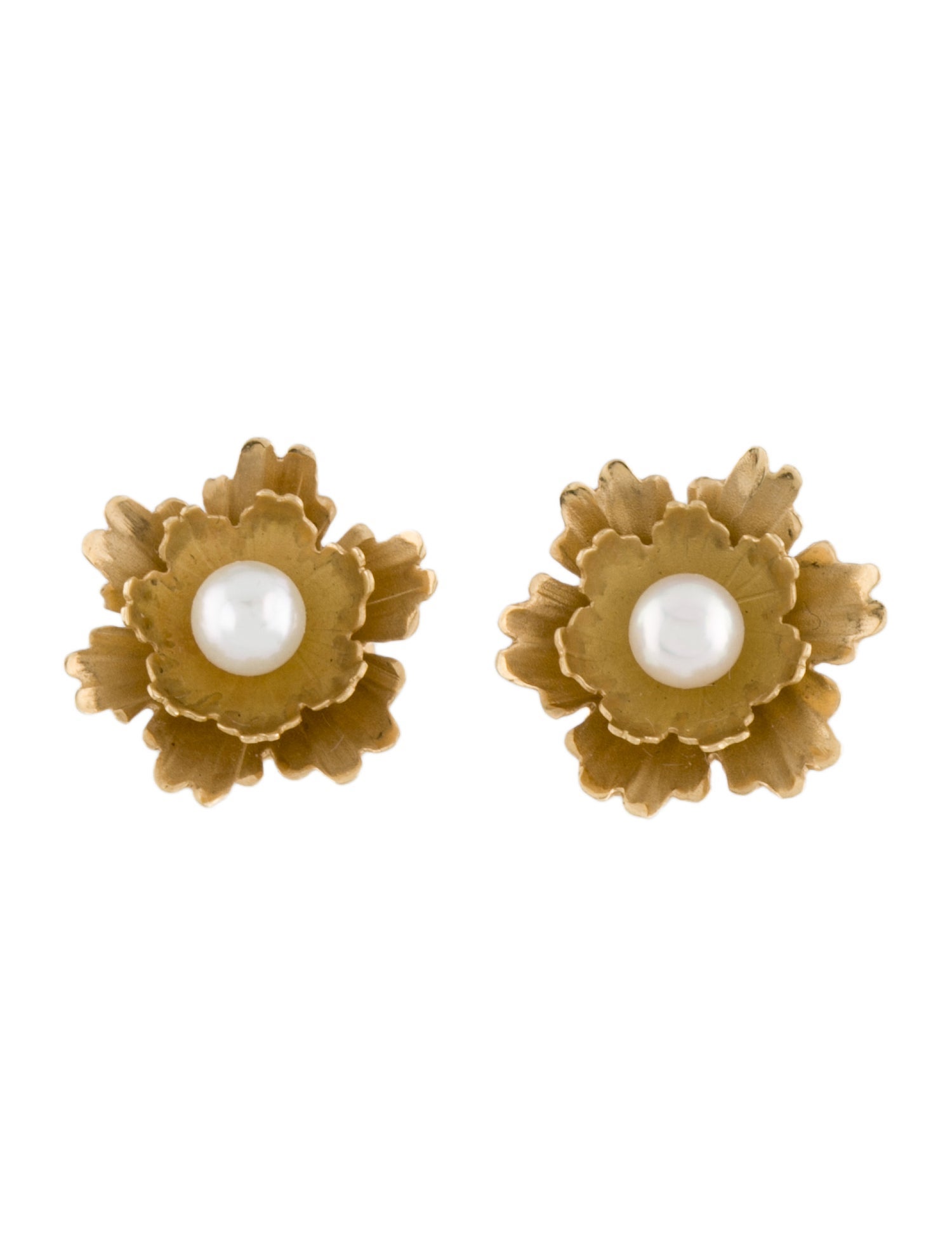 Irene Neuwirth 18K Pearl Petite Super Bloom Flower Stud Earrings 14K Yellow Gold Stud