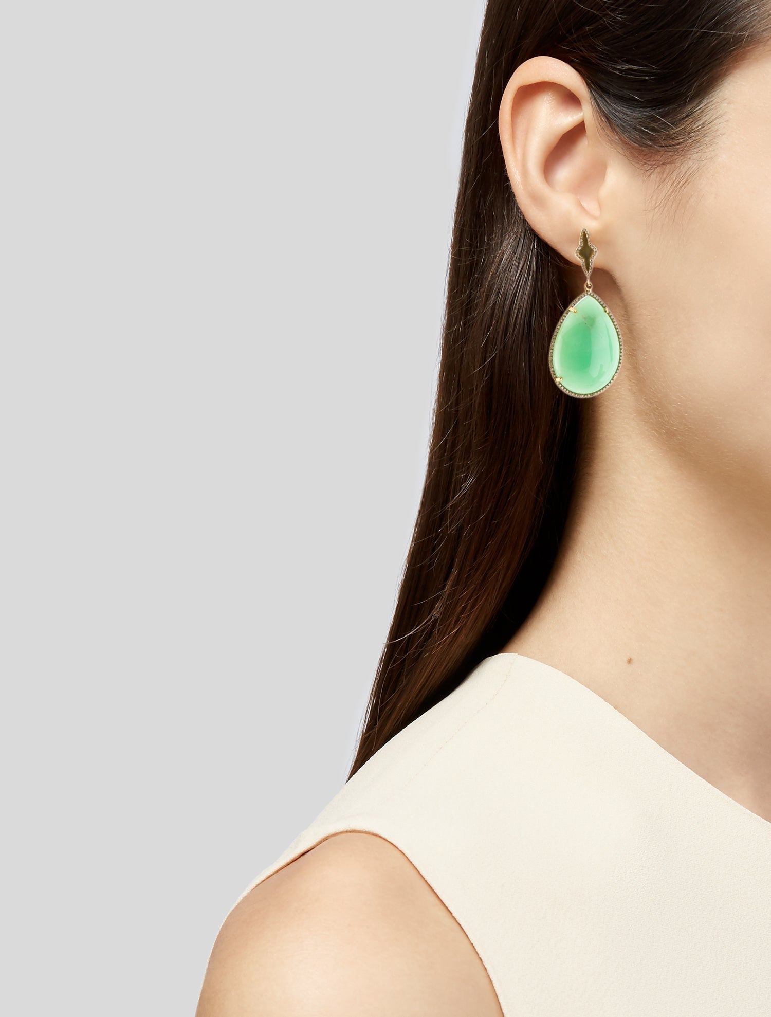 Irene Neuwirth 18K Chrysoprase & Diamond Drop Earrings