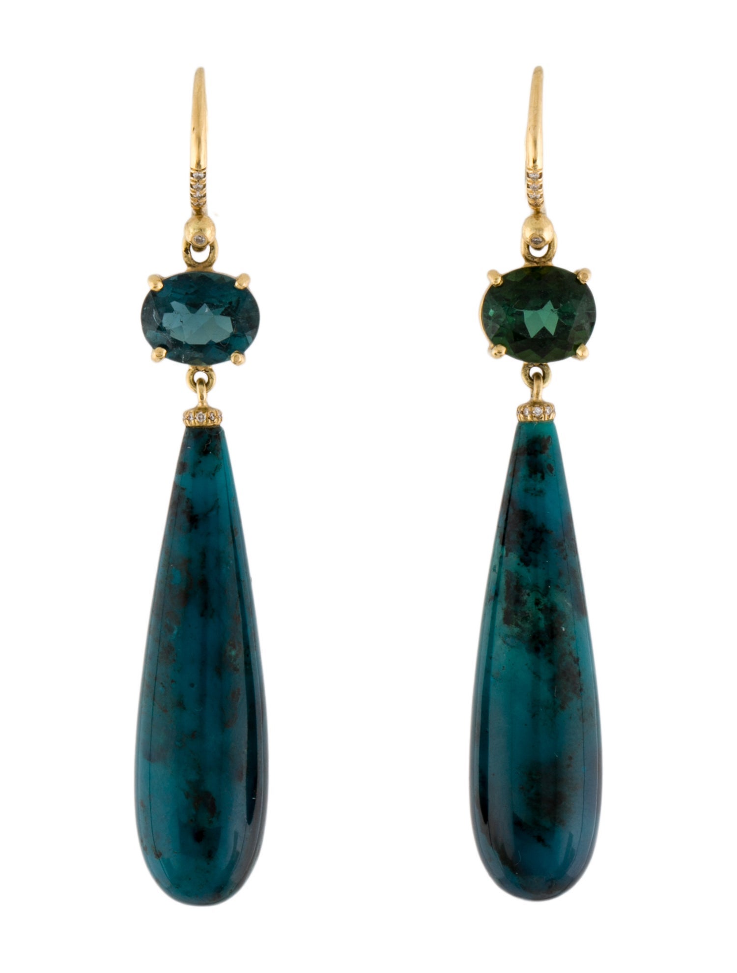 Irene Neuwirth 18K Diamond, Chalcedony & Tourmaline Drop Earrings