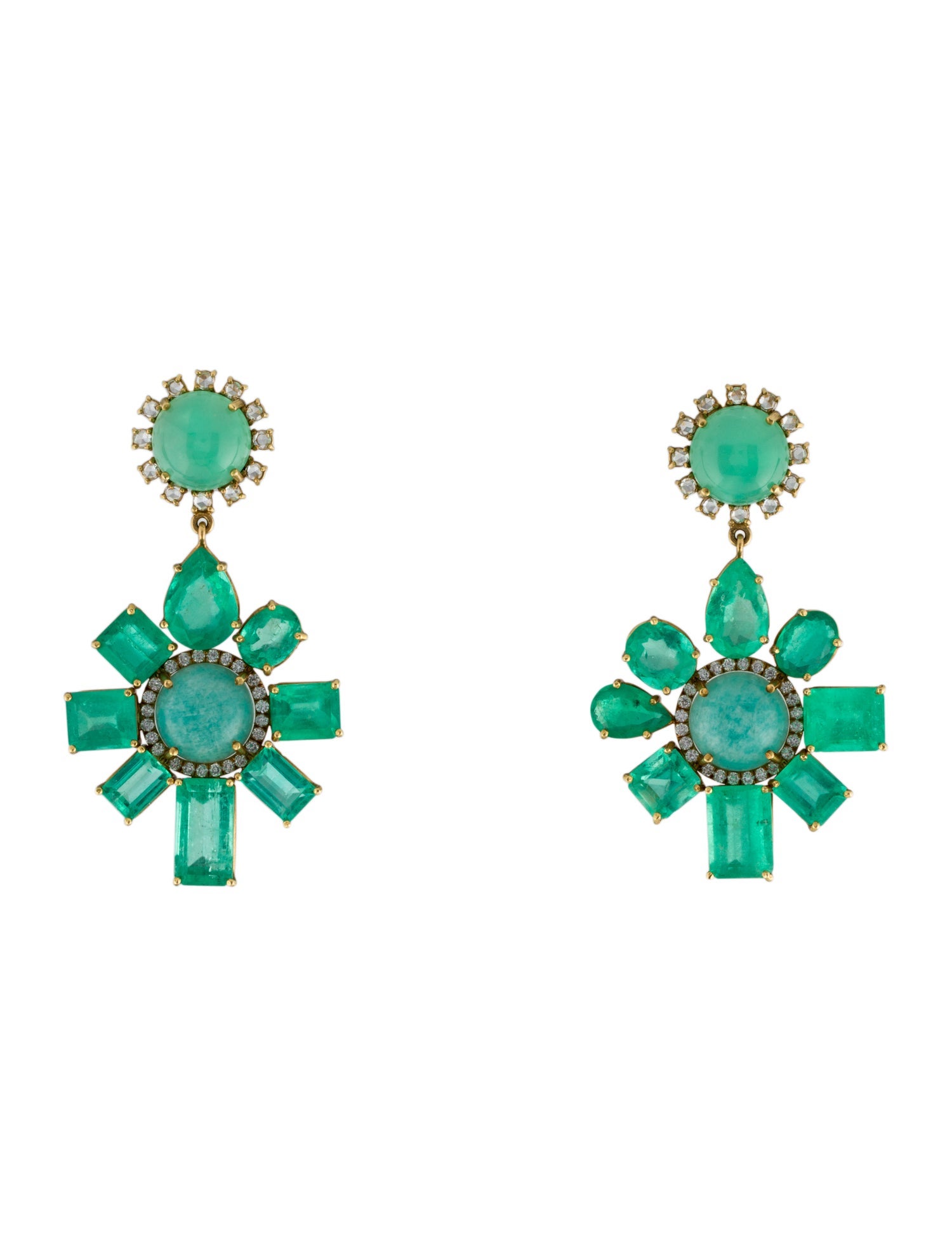 Irene Neuwirth 18K Emerald, Chrysoprase, Amazonite & Diamond Drop Earrings