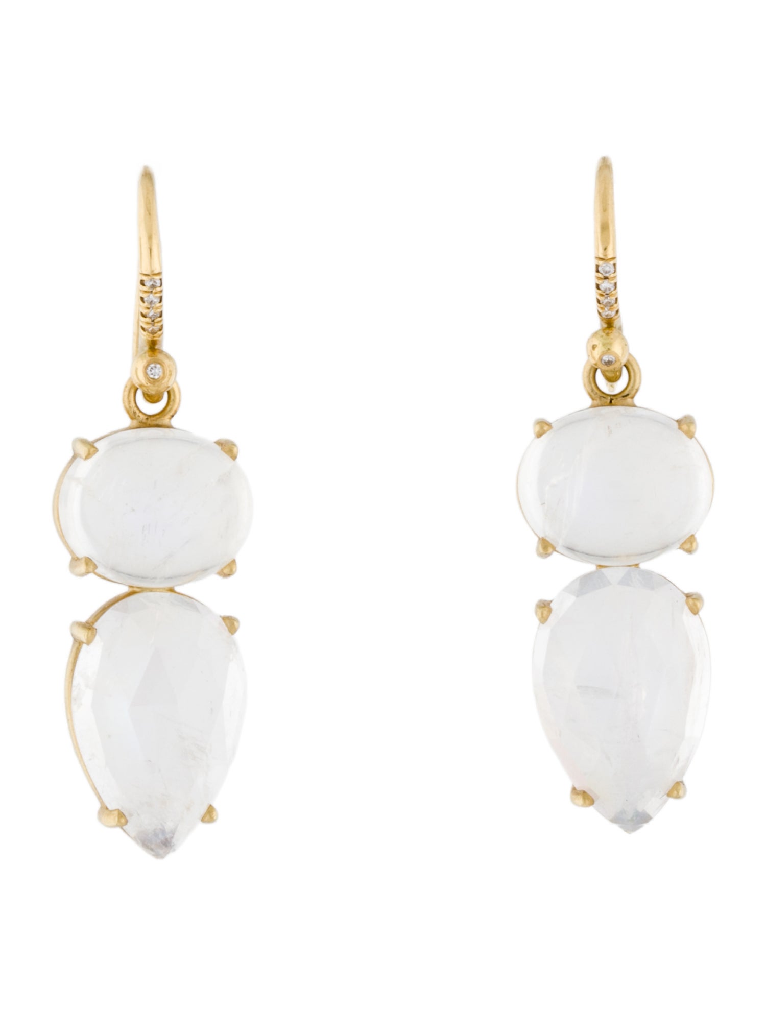 Irene Neuwirth 18K Moonstone Labradorite Mixed Shape Double Stone Drop Earrings