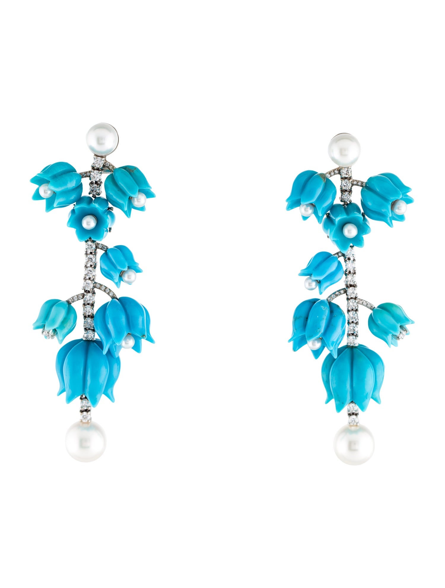 Irene Neuwirth 18K Pearl, Turquoise & Diamond Lily of the Valley Garland Drop Earrings