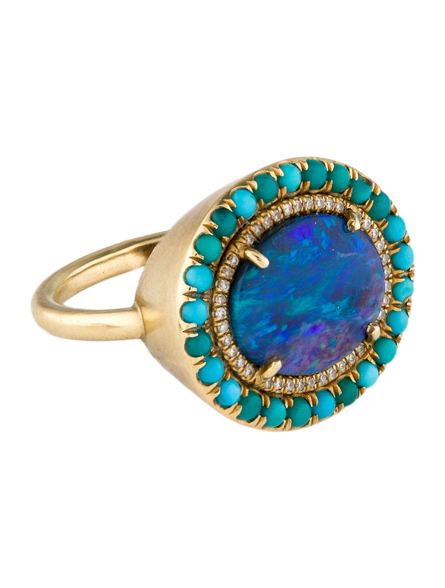 Irene Neuwirth 18K Opal, Turquoise & Diamond Classic Studded Oval Ring