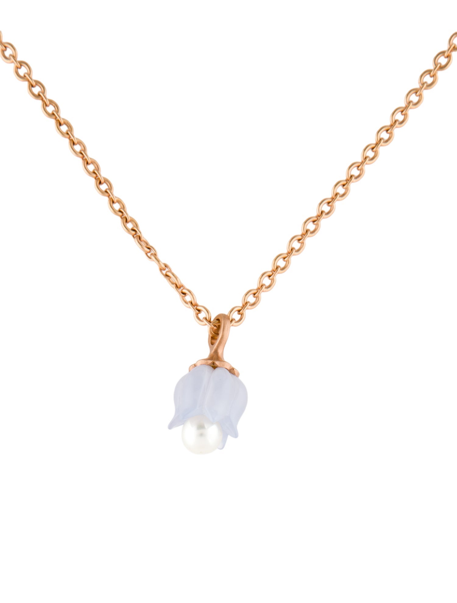 Irene Neuwirth 18K Pearl & Chalcedony Lily of the Valley Pendant Necklace