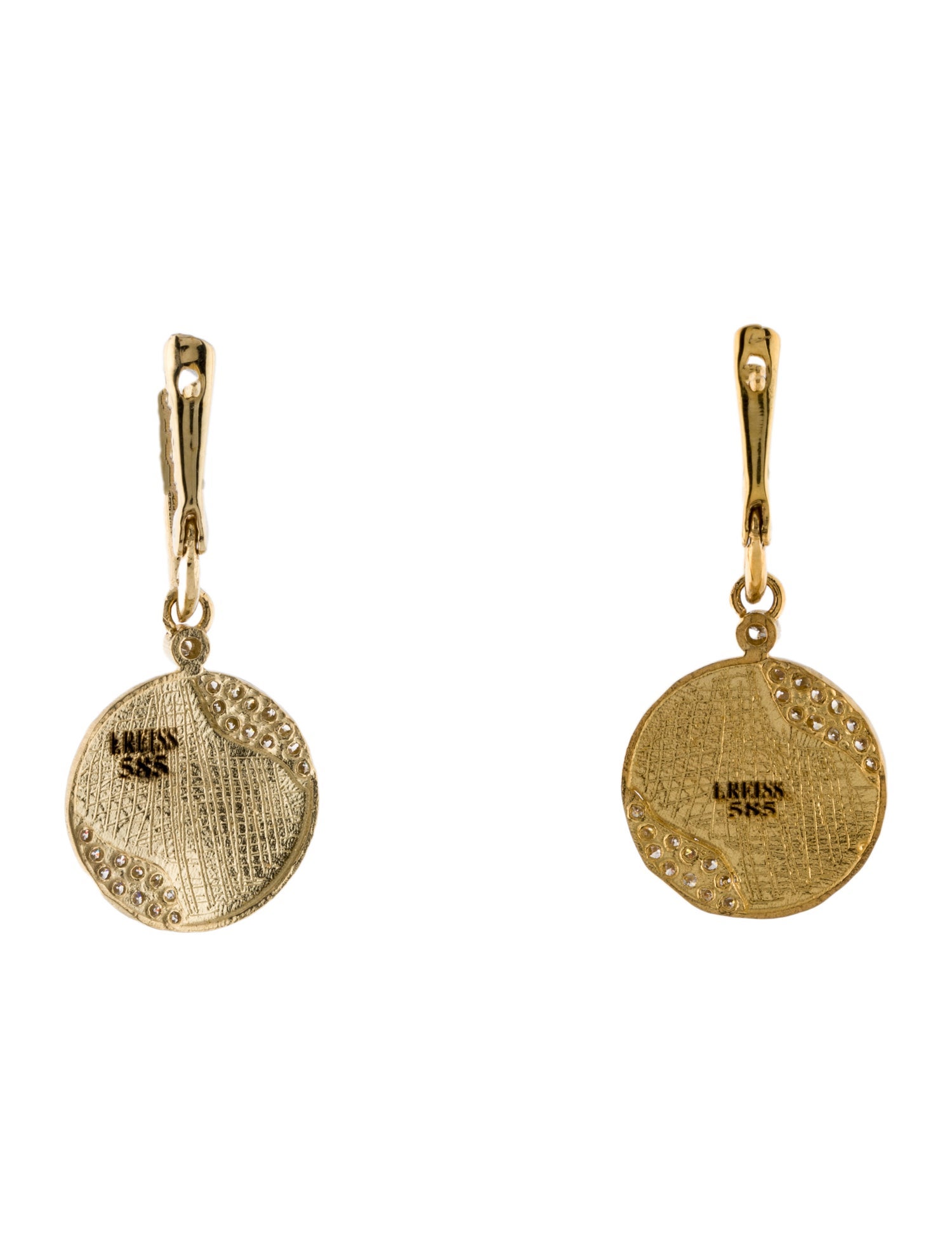 I. Reiss 14K Diamond Hammered Dangling Drop Earrings w/ Tags