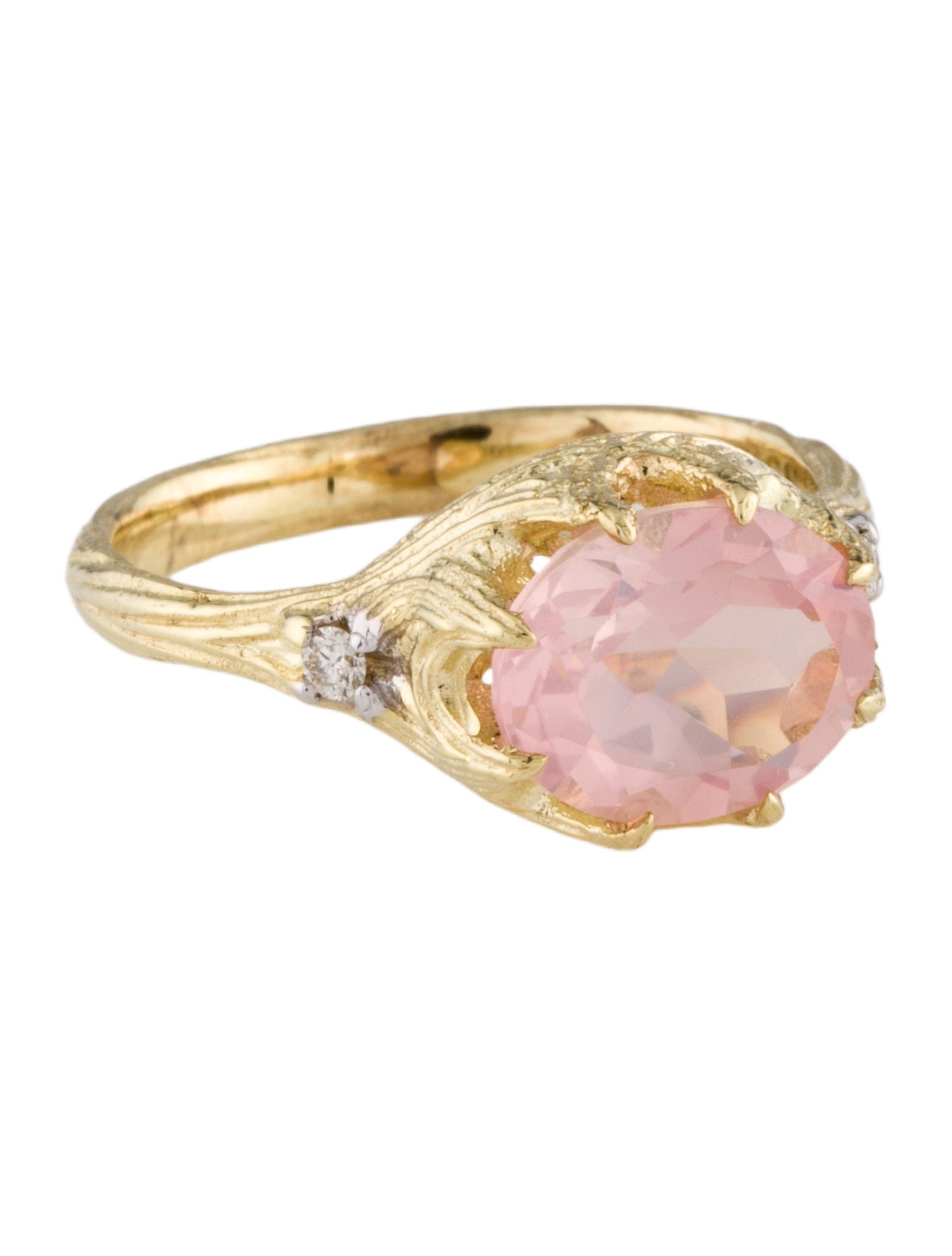 I. Reiss 14K 2.25ct Rose Quartz & Diamond Cocktail Ring