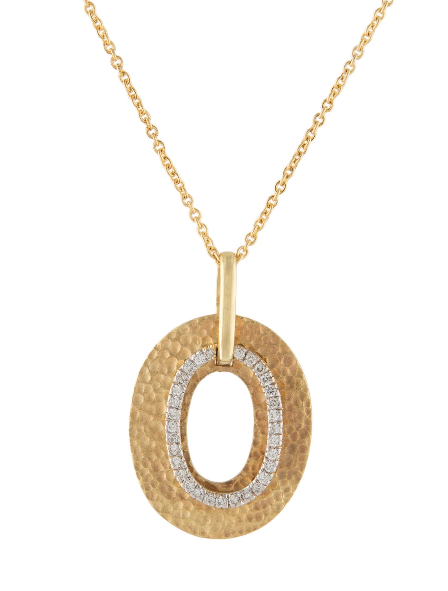 I. Reiss 14K Diamond Oval Textured Finished Pendant Necklace