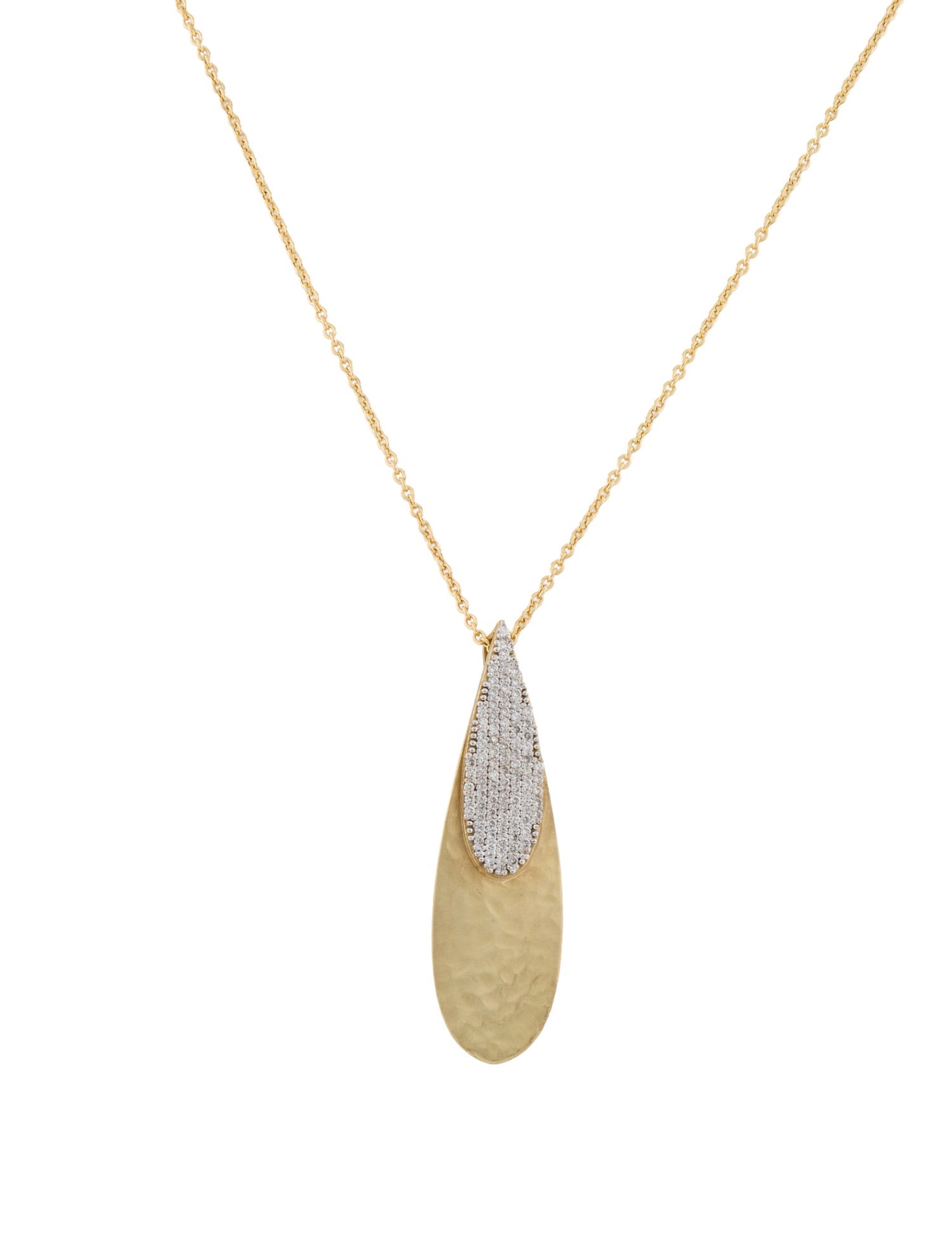 I. Reiss 14K Diamond Hammered Teardrop Pendant Necklace