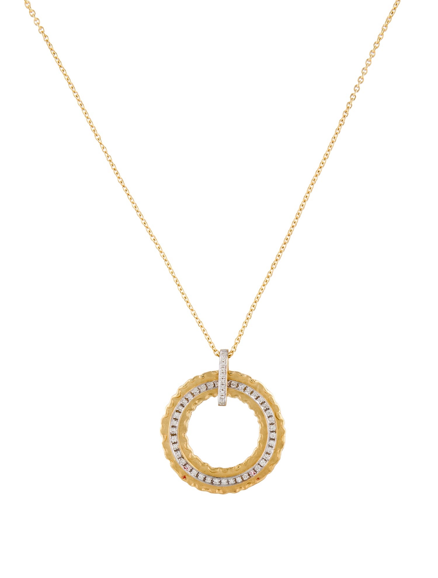 I. Reiss 14K Diamond Hammered Circle Pendant Neklace